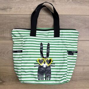LeSportsac Peter Jensen Bunny Tote Bag Green Striped Lightweight Zip‎ READ